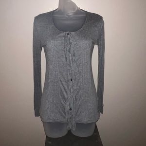 Banana Republic ruffle accented button down gray ribbed top size xs
